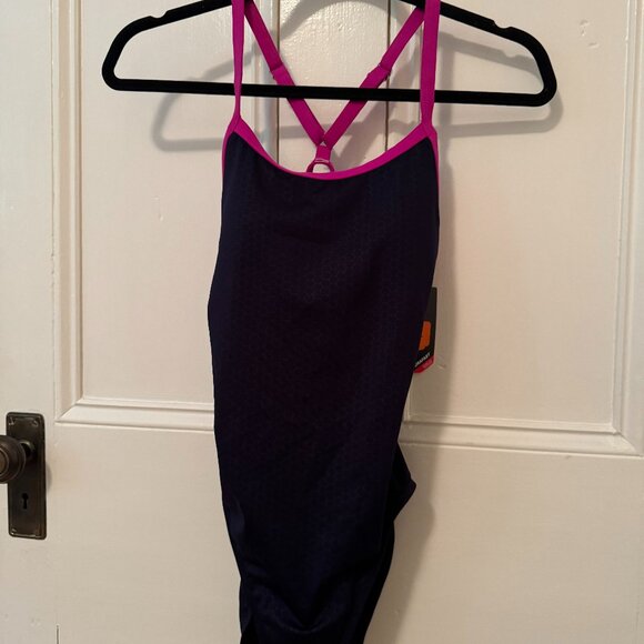 TYR Swimsuit - Hexa Microfit Navy Blue with Purple Piping - Picture 1 of 8